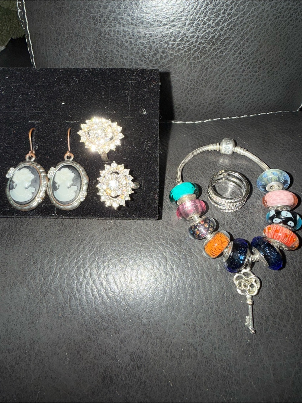 Multi-Color Glass Bead Charm Bracelet with Key Dangle - Women Jewelry